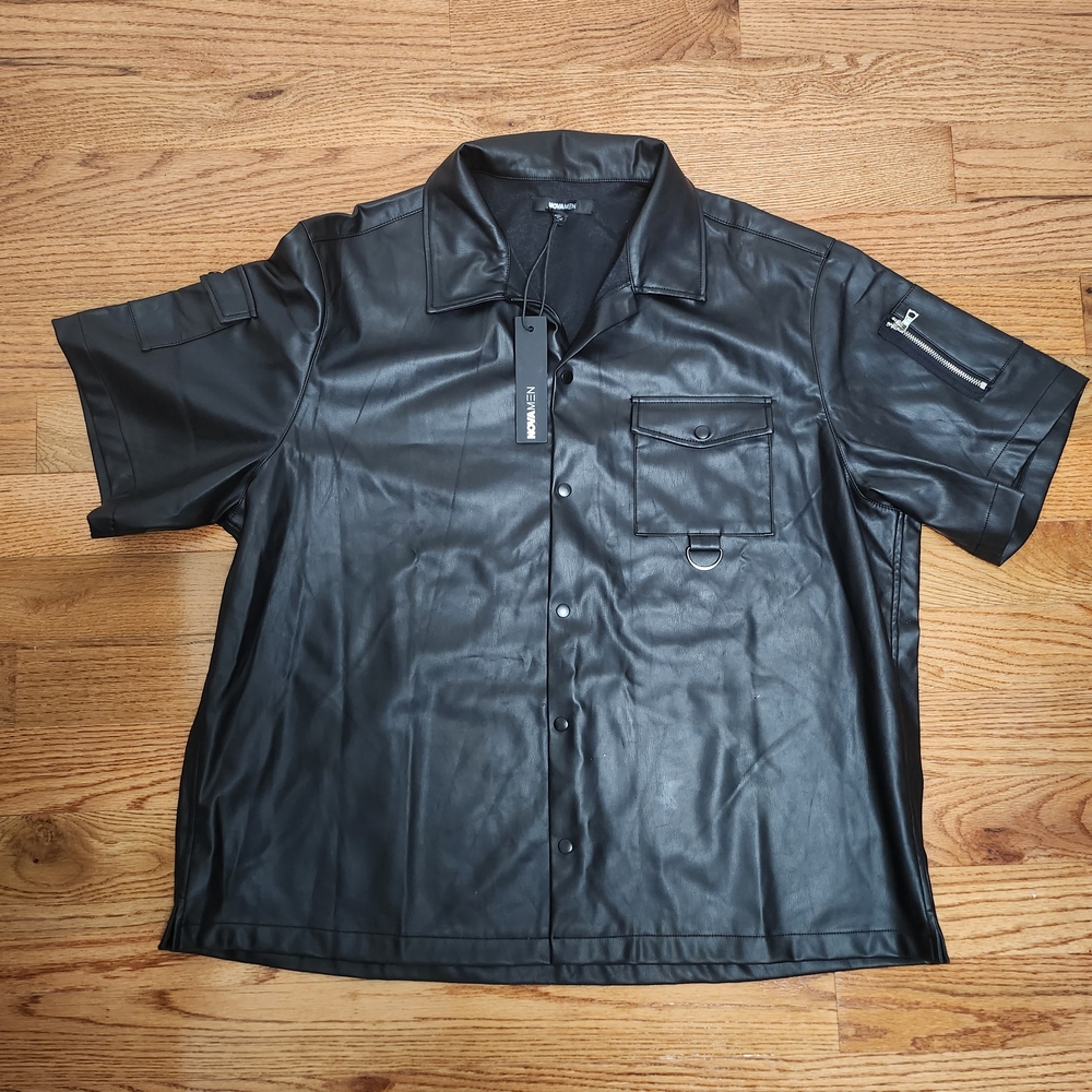 Men's Black Faux Leather Short Sleeve Vest